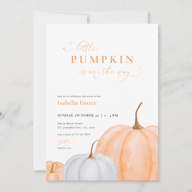Orange Fall Little Pumpkin Baby Shower Invitation (Front)