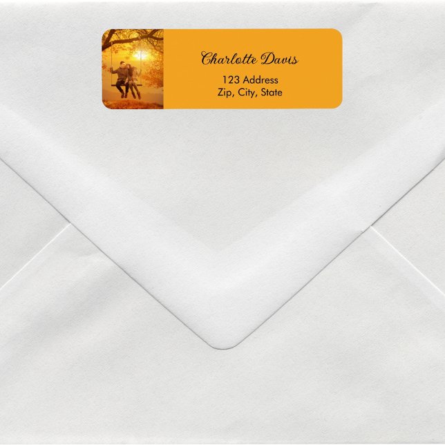 Orange fall photo wedding return address label (Creator Uploaded)