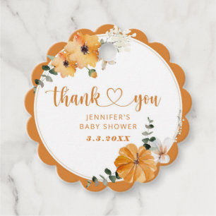 Orange fall pumpkin baby shower favor tag