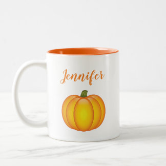 Orange Fall Pumpkin Illustration With Custom Name Two-Tone Coffee Mug