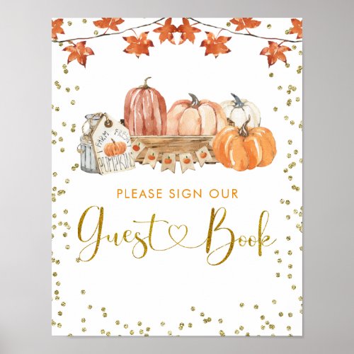 Orange Fall Pumpkin Patch Birthday Guest Book Sign