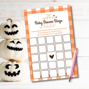 Orange Fall Pumpkin Rustic Baby Sower Game Bingo