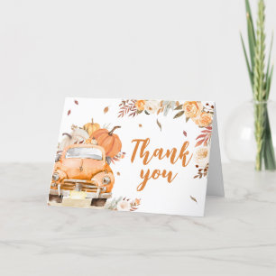 Orange Fall Pumpkin Truck Baby Shower Thank You Card