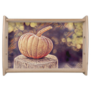 Orange Fall Pumpkin Vintage Thanksgiving Painting Serving Tray