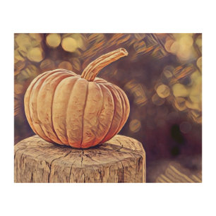 Orange Fall Pumpkin Vintage Thanksgiving Painting Wood Wall Art