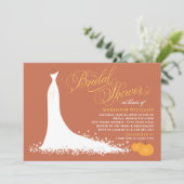 Orange Fall Pumpkins Wedding Gown Bridal Shower Invitation (Standing Front)