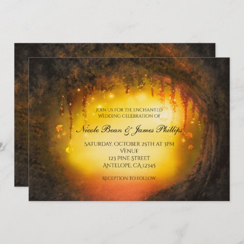 Orange Fall Rustic Enchanted Forest Invitations