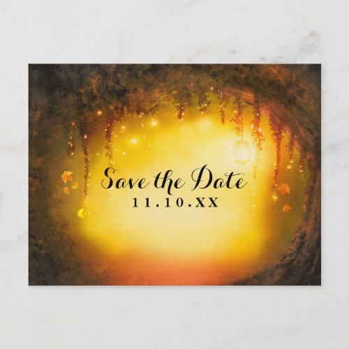 Orange Fall Rustic Enchanted Forest Save the Date Announcement Postcard
