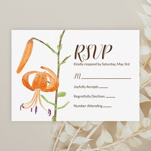 Orange Fall Tiger Lilies Wedding RSVP Card