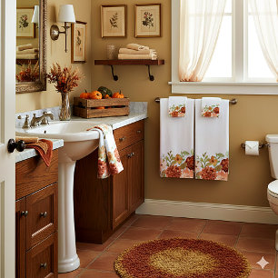 Orange fall watercolor floral bath towel set