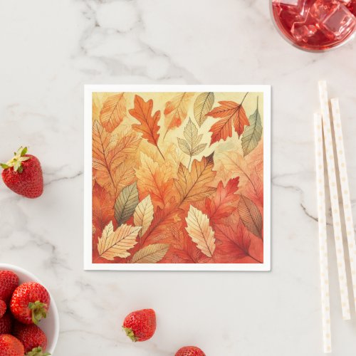 Orange Fall Watercolor Leaves Decoupage Napkins