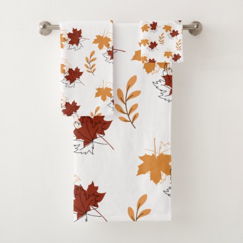 Orange Falling Leaves Pattern Bath Towel Set