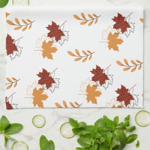 Orange Falling Leaves Pattern Kitchen Towels