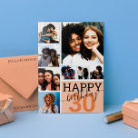 Orange Family Friends Photo Collage Happy Birthday Card<br><div class="desc">This cool and cute happy birthday greeting card is perfect for any friend or family member. It features eight customizable photograph pictures with the quote, "Happy Birthday, " on top of an orange "30" (which can be changed to any age) and pastel orange color block square. It's modern, fun, and...</div>