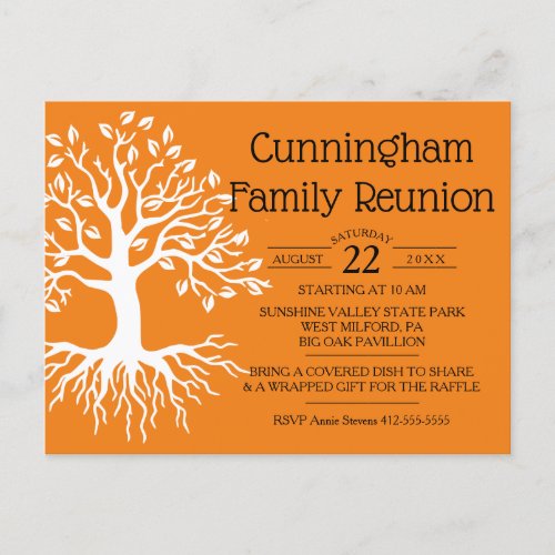 Orange Family Reunion Family Tree Silhouette Invitation Postcard