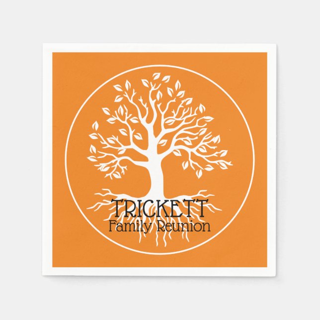 Orange Family Reunion Family Tree Silhouette Napkins (Front)