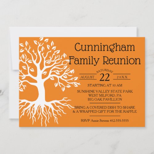 Orange Family Reunion Family Tree Silhouette Save The Date