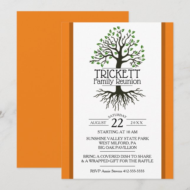 Orange Family Tree Family Reunion Invitation (Front/Back)