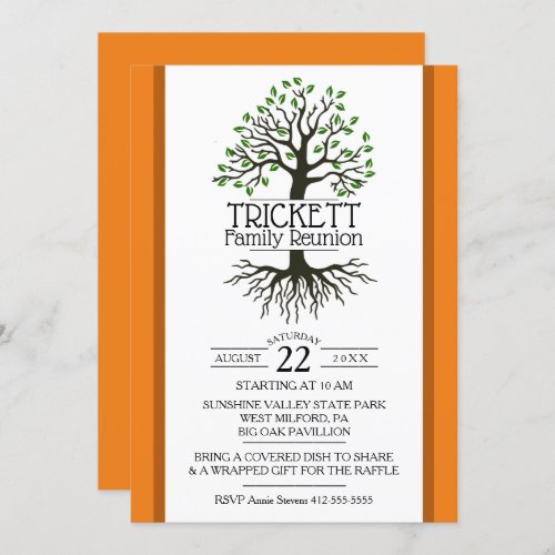 Orange Family Tree Family Reunion Invitation