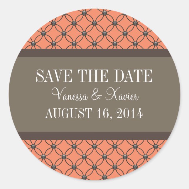 Orange Fancy Lattice Save the Date Stickers (Front)