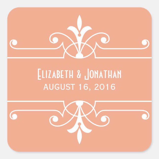 Orange Fancy Ornamental Wedding Stickers (Front)