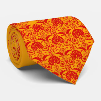 orange fans and fronds print neck tie