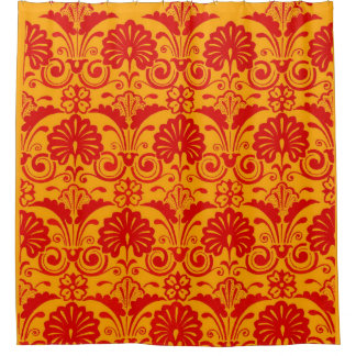 orange fans and fronds print shower curtain