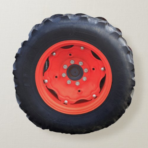 Orange Farm Tractor Tire Round Pillow