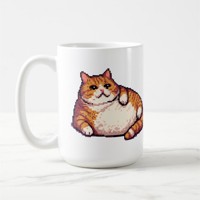 Orange fat cat meme pixel art coffee mug (Left)