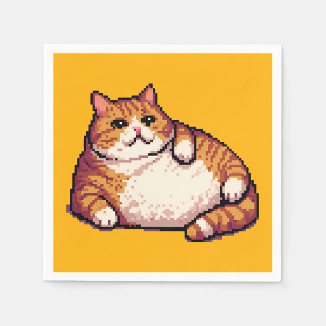 Orange fat cat meme pixel art napkins (Front)