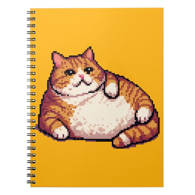 Orange fat cat meme pixel art notebook (Front)