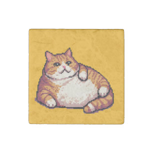 Orange fat cat meme pixel art stone magnet