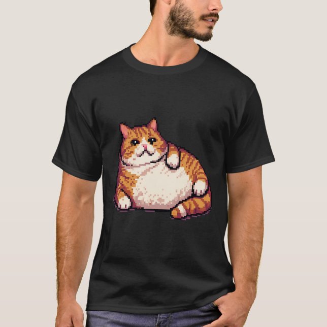 Orange fat cat meme pixel art T-Shirt (Front)