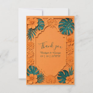 orange Faux Cutout Hawaii Floral Wedding Thank You Card