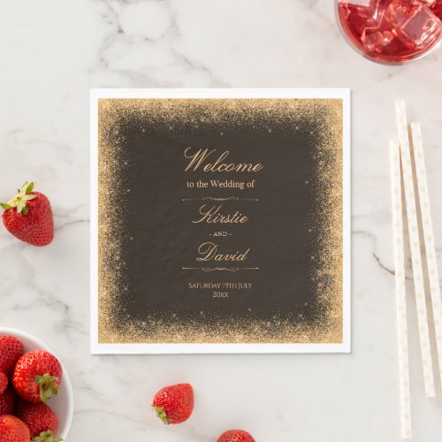 Orange Faux Glitter Border Wedding Napkins