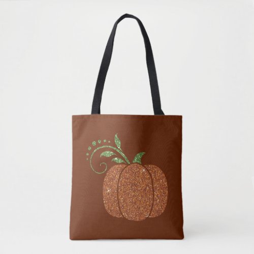 Orange Faux Glitter Pumpkin Tote Bag