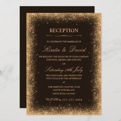 Orange Faux Glitter Wedding Reception Invitation 
