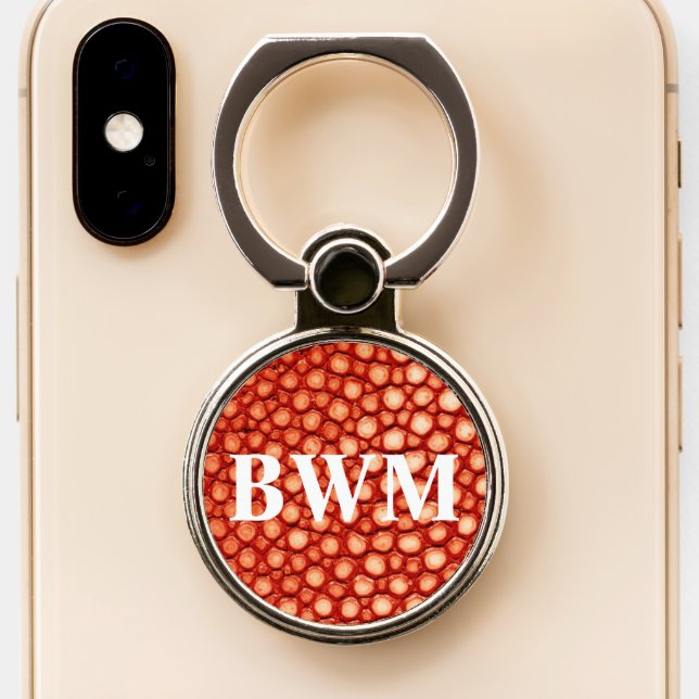 ORANGE Faux Stingray Print Phone Ring Stand (Close Up)
