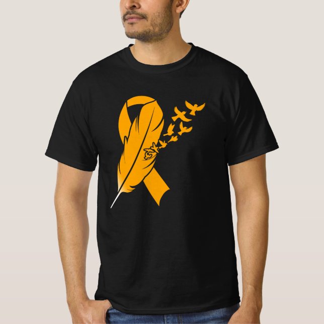 Orange Feather Ribbon - Leukemia Awareness T-Shirt (Front)