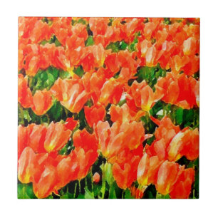 Orange field of tulips ceramic tile