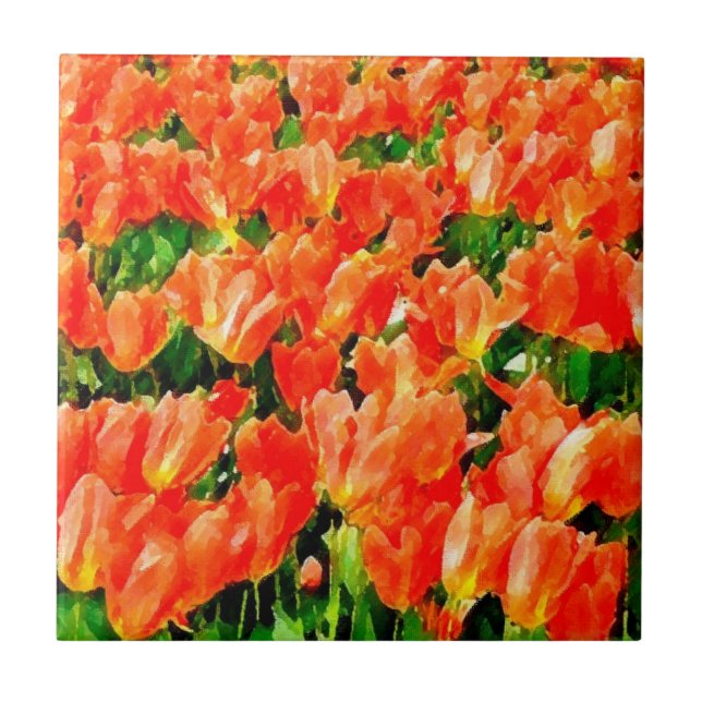 Orange field of tulips ceramic tile (Front)