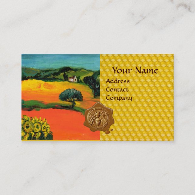 ORANGE FIELDS,FLORA HONEY BEE WAX SEAL ,BEEKEEPER BUSINESS CARD (Front)