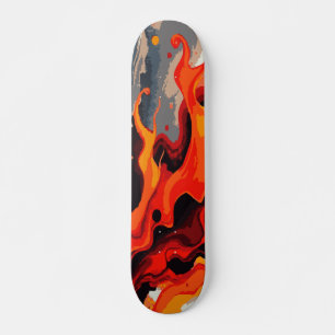 Orange Fire Flame Paint Splash Abstract Art Skateboard