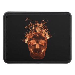 Orange Fire Flaming Skull Trailer Hitch Cover
