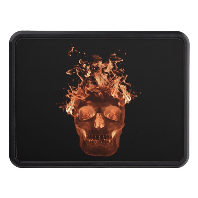 Orange Fire Flaming Skull Trailer Hitch Cover (Front)