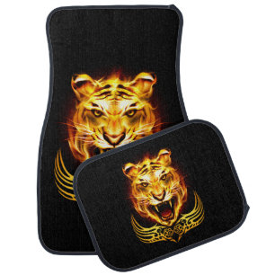 Orange Fire Flaming Tiger Cat Car Floor Mat