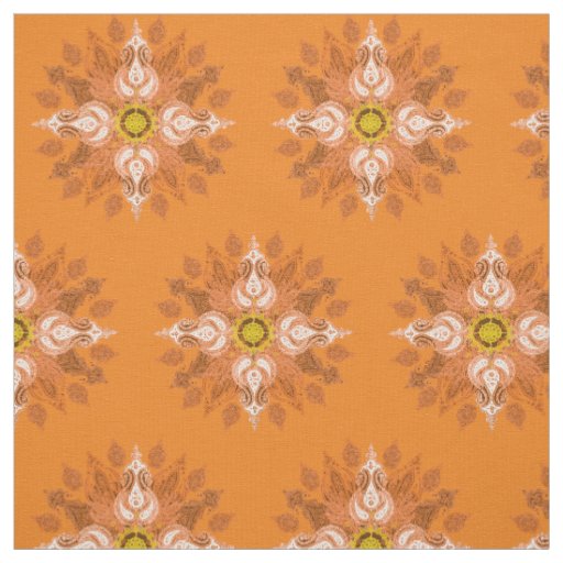 Orange fire paisley oriental pattern fabric