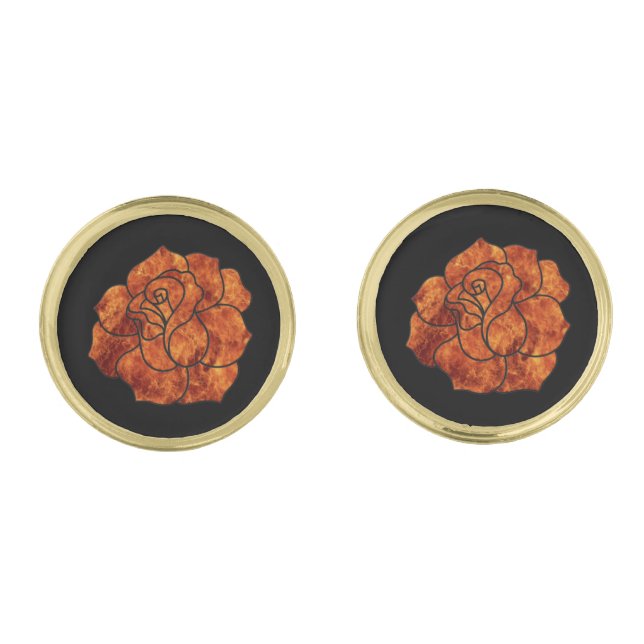 Orange Fire Rose Cufflinks (Front)