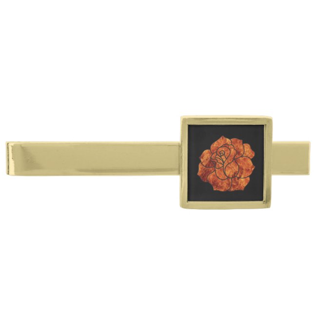 Orange Fire Rose Tie Bar (Front)