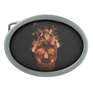 Orange Fire Skull Belt Buckle
